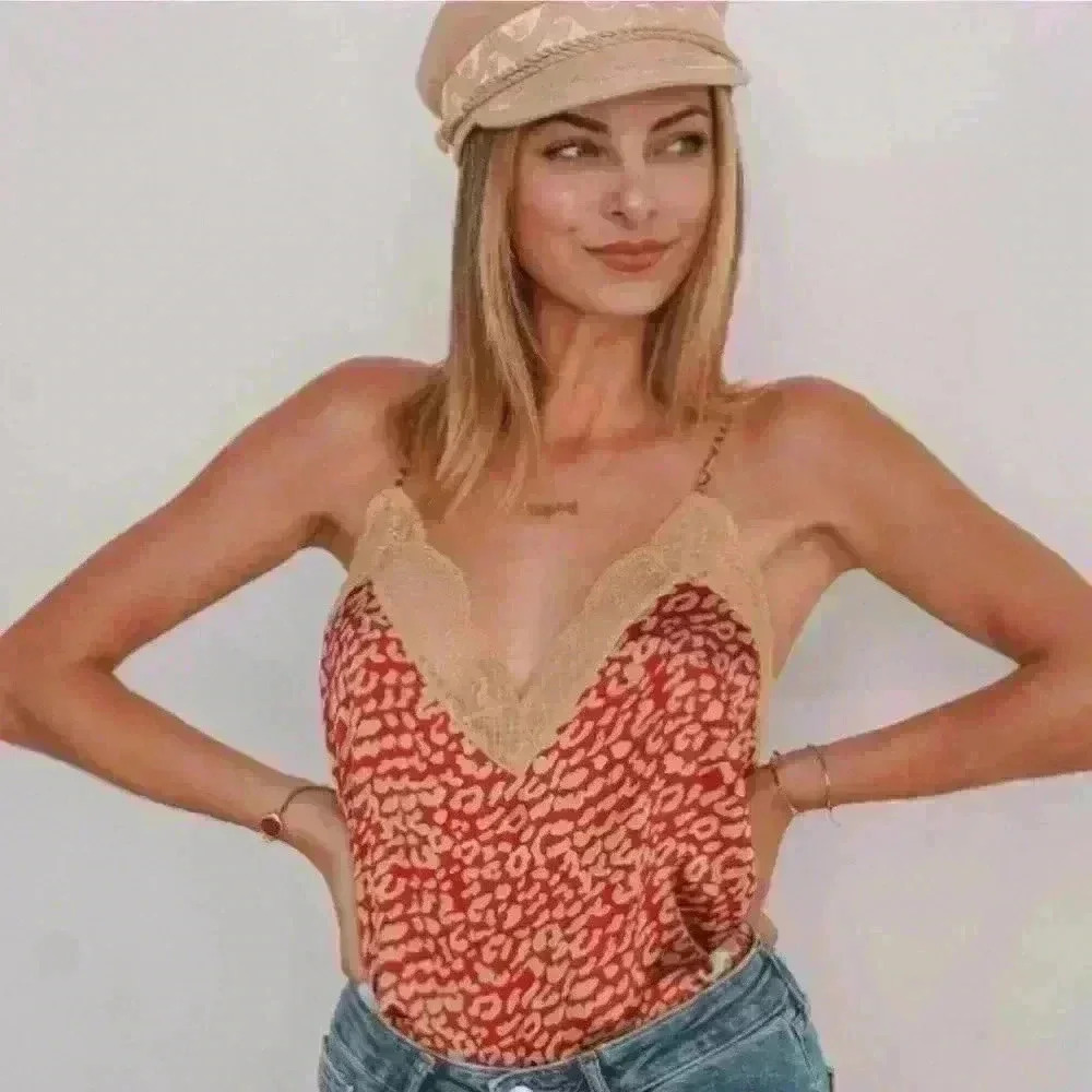 Lovestitch Rust Leopard Print With Lace Camisole … - image 2